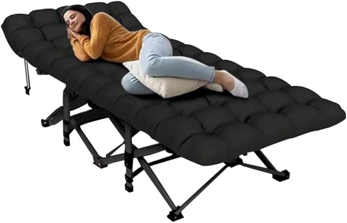Folding Camping Cot with Mattress Portable Bed for Adults Comfortable Sleeping Solution for Indoor Outdoor Travel Home Office Use with Carry Bag (Black)