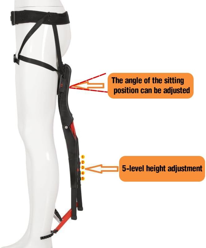 Adjustable Wearable Chair Invisible Seat Chairless Chair for Ergonomic Support Lightweight Wearable Exoskeleton Seat Portable Design with 5 Height Adjustments Supports Up to 150kg (red)