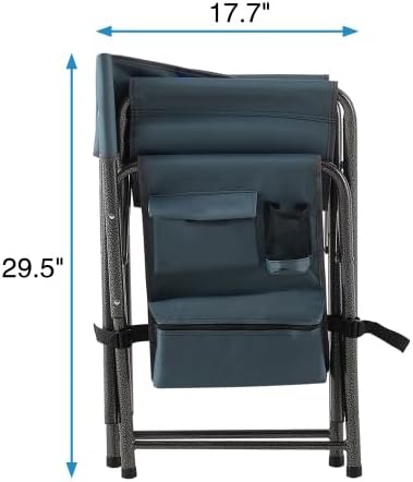 1-Piece Padded Folding Outdoor Chair with Storage PocketsLightweight Oversized Directors Chair for Indoor Outdoor Camping Picnics and FishingBlue/Grey