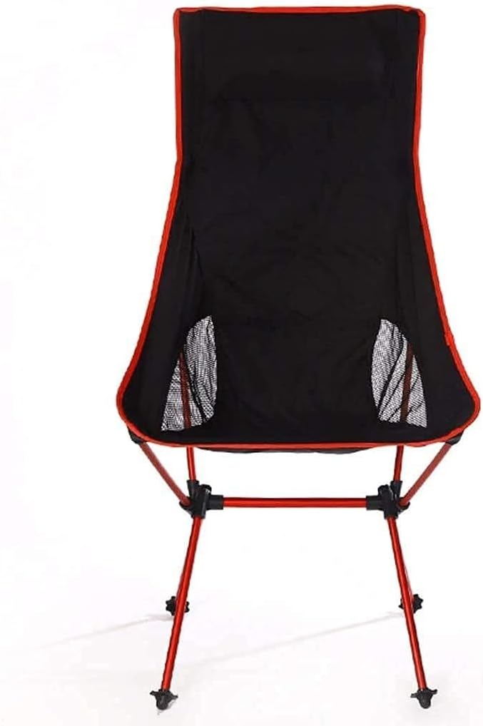 Collapsible Lightweight Backpack Chair High Back Recliner Camping Chair Portable Folding Outdoor Seater with Storage Bag Red