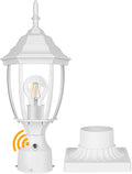 PARTPHONER Dusk to Dawn White Outdoor Post Light with Pier Mount Base Waterproof Pole Lantern Light Fixture Exterior Lamp Post Lantern Head with Clear Glass Panels for Garden Patio Pathway