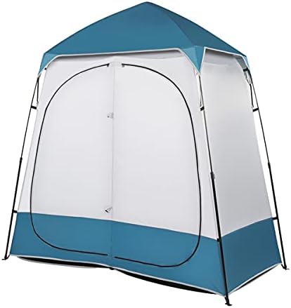 Portable Double Privacy Tent for Outdoor Shower Camping Changing Room Pop Up Dressing Shelter Folding Waterproof Blue White Oxford Fabric Easy Setup Privacy Pod for Beach Travel Fishing