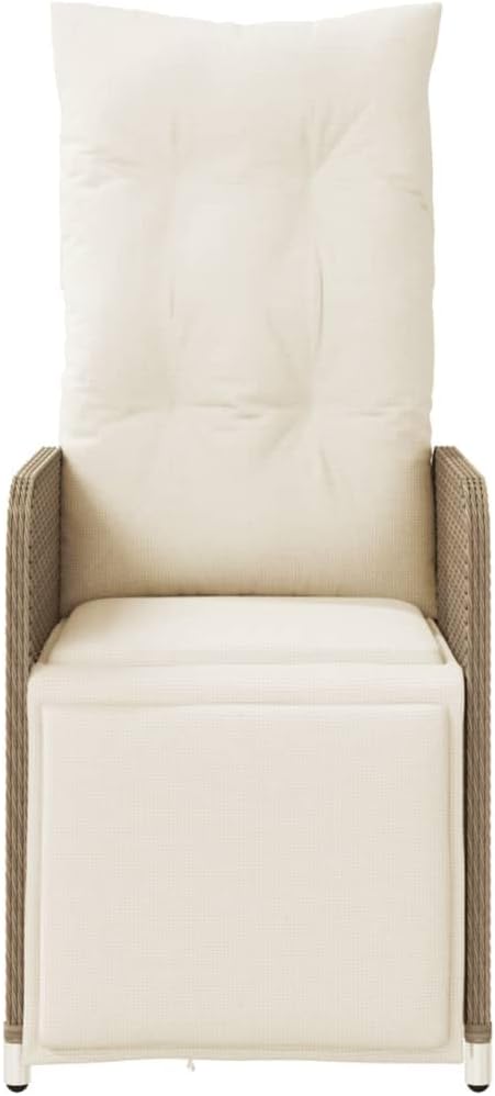 Beige Adjustable Reclining Garden Chair PE Rattan Lounge 23x21.5x36.2 Inches Powder-Coated Steel Frame Recliner Patio Seat for Balcony Yard Terrace
