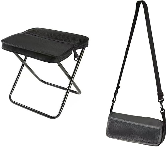 Foldable Backpack Stool2026 Folding Stool Ultralight 2-in-1 Handbag Satchel Style Collapsible Pocket Stool for Camping Hiking Fishing Travel Hunting (Black Large)