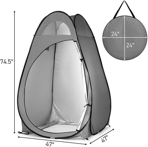 4x4ft Pop Up Privacy Shower Tent with Top Window 3.6lbs Liightweight Dressing Room Portable Toilet Stall with Carry Bag for Camping Beach Outdoors (Dark Gray)