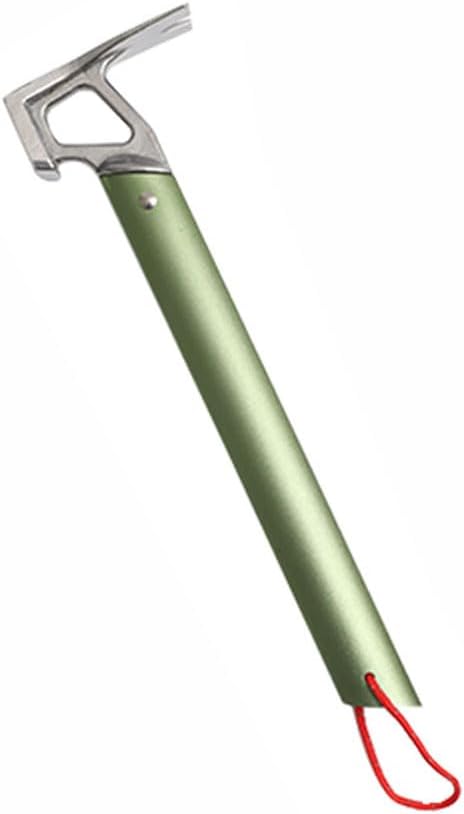 Multi-Functional Tent Stake Hammer Portable Stainless Steel Ox Horn Head Tent Stake Hammer with Aluminium Handle for Camping Hiking Backpacking Gardening (Green)