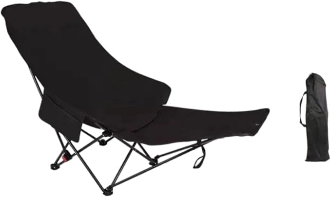 Folding Lounge Chair Recliner with Carry Bag 3 Gear Adjustable Angle Lounger Reclining Chair for Park Pool Picnic Lawn Black