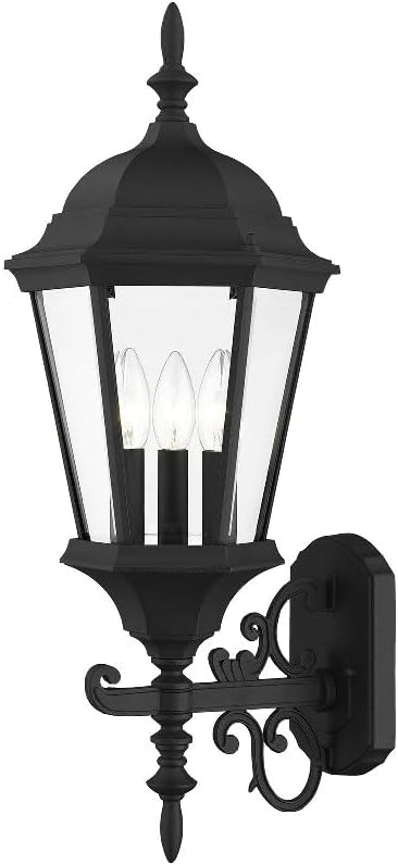 Livex Lighting 7561-14 Outdoor Wall Lantern with Clear Beveled Glass Shades 23.5 x 9.5 Black