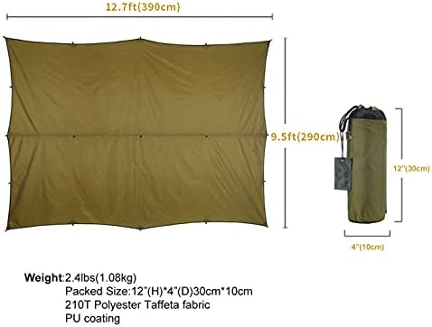 OneTigris Bulwark Camping Tarp 100% Waterproof Bushcraft Shelter Lightweight Hammock Rain Fly Portable Anti UV Large 12.8ft x 9.5ft