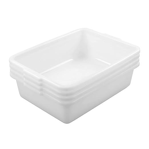 4-Pack 23 Liter Commercial Bus Tubs White Plastic Wash Basin Bus Tote Dish Wash Basin Tub Pans
