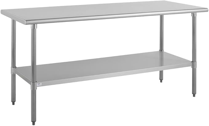 Kratos Stainless Steel Kitchen Prep Table 72x24 with Backsplash and Undershelf NSF Worktable for Restaurants - 16ga/304SS
