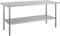 Kratos Stainless Steel Kitchen Prep Table 72x24 with Backsplash and Undershelf NSF Worktable for Restaurants - 16ga/304SS