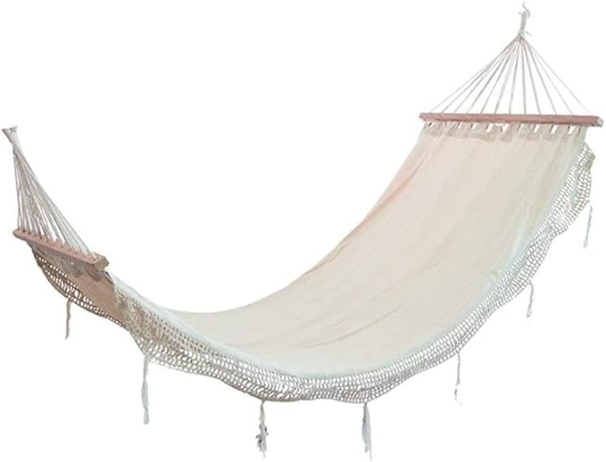 Brazilian Canvas Hammock with Tassels &amp Crochet Fringe Extra-Large Double Hammock for Indoor/Outdoor 200x100cm Comfortable &amp Stylish Ideal for Garden Patio and Travel