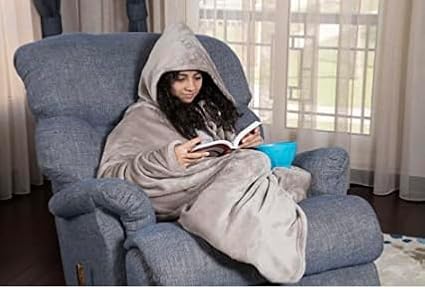 Mintra Home Wearable Blanket Hoodie Soft Warm &amp Cozy Snuggies for Women &amp Men Hooded Blanket with Full Sleeves for Adults One Size Fits All 70in x 62in (Mocha)