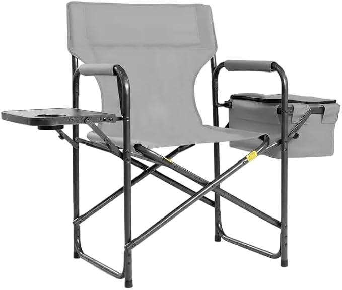MAXDAR Portable Heavy-Duty Camping Chair with Cooler Bag Side Table &amp Cup Holder – 300 LBS Capacity Foldable Director’s Chair for Outdoor Fishing Picnic &amp Tailgating