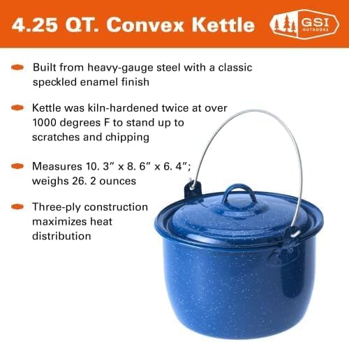 GSI Outdoors Convex Kettle for Soup Stew or Water Pot - Camping Enamelware 4.25 qt