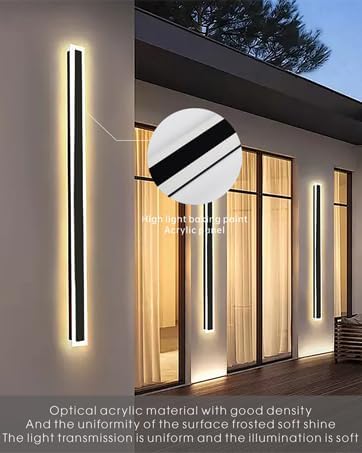 2Pack 71inch Long Outdoor Modern LED Wall Light55W Waterproof IP65 Warm White 110V led Wall Mount Lighting Fixture Rectangular Black Wall Lights Elegant Frosted White Acrylic Anti Rust