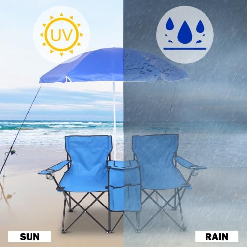 Camping Chairs Folding Double Chair with Removable Umbrella Cup Holders Cooler Bag Side Pocket &amp Carry Bag for Beach Outdoor Sports Concerts Travel Picnic