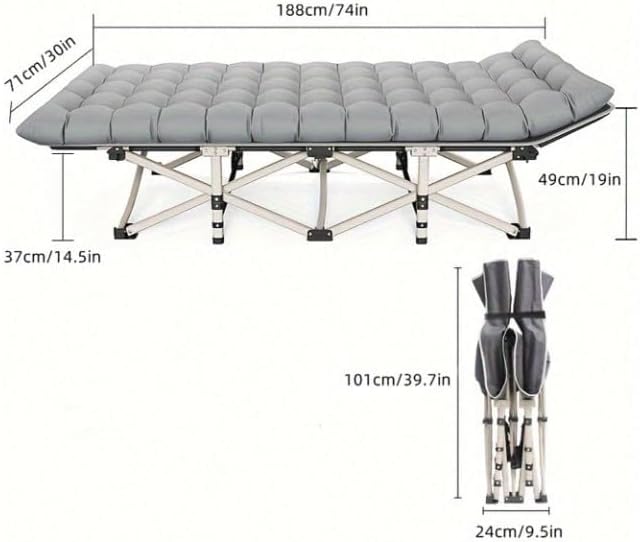 Folding Camping Cot with Mattress Portable Bed for Adults Comfortable Sleeping Solution for Indoor Outdoor Travel Home Office Use with Carry Bag (Gray)