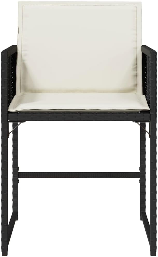 4-Piece Black PE Rattan Patio Chairs with Cream Cushions Outdoor Furniture Set Foldable Backrest Lounge Chairs for Poolside Backyard Deck Garden and Porch