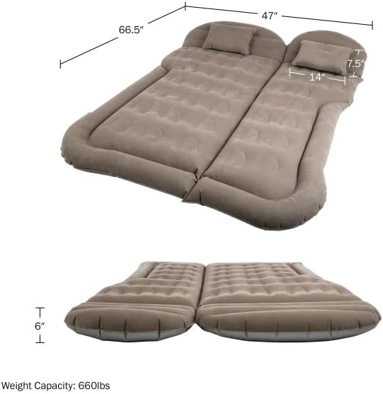 Wakeman Outdoors Inflatable Mattress - Car Air Mattress for SUV or Tent with Aux Outlet Pump and 2 Inflatable Pillows - Car Camping Gear (Gray)