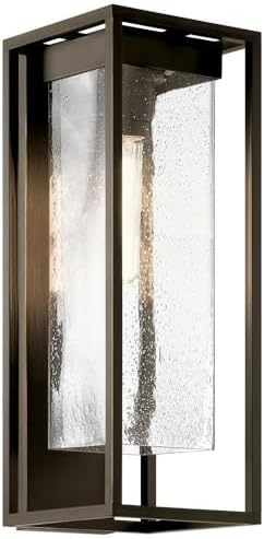 KICHLER Mercer 24 Outdoor Lantern Modern Industrial 1 Light Wall Light Fixture with Clear Seeded Glass in Olde Bronze for Porch Patio or Garage Entrance (10.5 x 9 x 24) 59063OZ