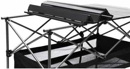 YISH W24172214 Folding Sturdy Aluminum Roll Storage Basket Rectangular Portable Table with Easy Carrying Bag for Outdoor Camping Picnics Beach BBQ Fishing Black