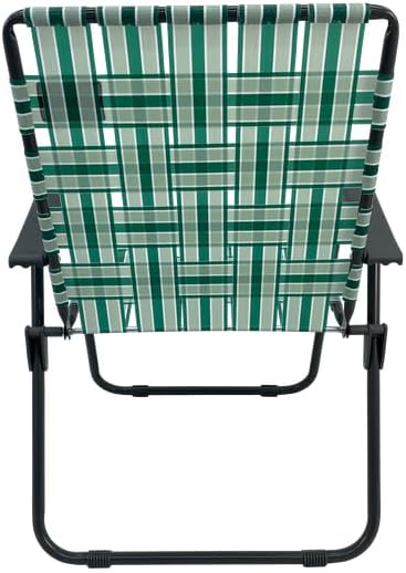 MOUNTAIN SUMMIT GEAR Retro Webbed Camping Chair - Lightweight Foldable Durable Steel Frame 300lb Capacity Vintage Stripes by Caddis Sports (2 Sage Green)