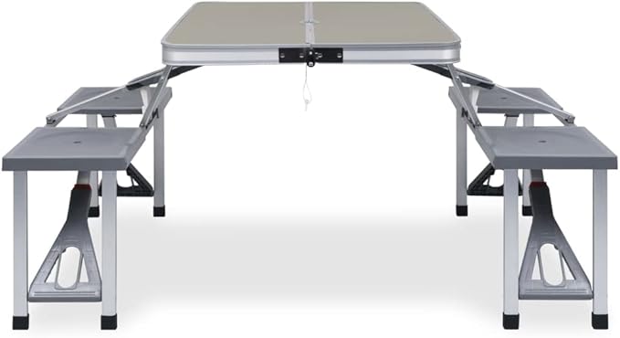 Folding Camping Table with 4 Seats Steel Aluminium
