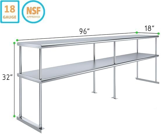 Worktable with Double OverShelf Stainless Steel NSF (96 in. Long x 18 in. Deep)