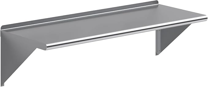 NSF Certified 18 Gauge Heavy Duty Stainless Steel Wall Shelf with Brackets for Kitchens Utility Rooms Storage Offices &amp Home (48 x 18)