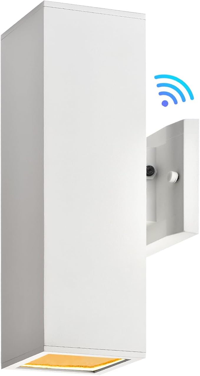wowlite Modern Porch Lights Outdoor Wall Sconce White Dust to Dawn Outdoor Lights 13 Waterproof Square Exterior Lighting Fixtures Aluminum Up and Down Light for House Garage Front Door ETL Listed