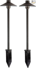 Proline RPL-8907 2-Pack 18 Brass Low Voltage Path Light – Solid Brass Bronze 12V LED Landscape Walkway &amp Garden Fixture Heavy-Duty Hat-Style Design Includes Ground Stake [W58374]