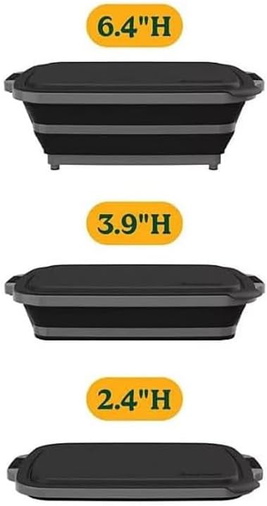 4-in-1 Expandable Prep &amp Serve Tub - 3 Gallon Collapsible Marinating and Brining Container with Cutting Board Lid - Gray