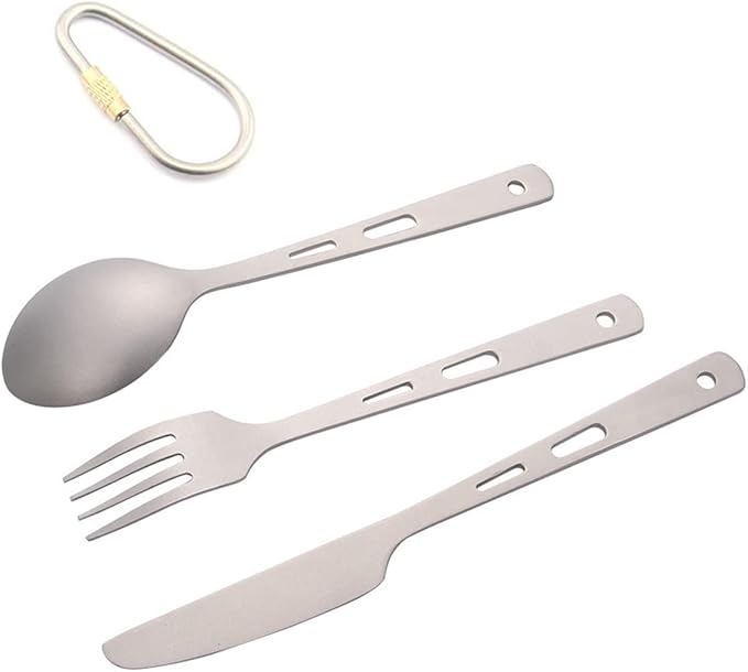Camping Utensil Set Titanium Fork Spoon Knife 3 Piece Portable Cutlery Set Long Handle Tableware Healthy &amp Eco-Friendly for Travel Picnic Backpacking Outdoors Dishwasher Safe