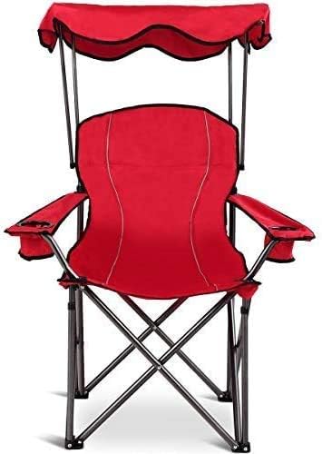 Goplus Camping Chair with Canopy Shade Folding Lawn Chair with Umbrella Cup Holder &amp Carry Bag Portable Sunshade Chair for Adults for Beach Outdoor Travel Hiking Fishing (Red)