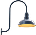 Steel Lighting Co. Westchester Barn Light | Outdoor Wall Mounted | 12 inch Dome | Upward Sloping Gooseneck | Warehouse Steel Light Made in America | Gray Blue Exterior/Brass Interior