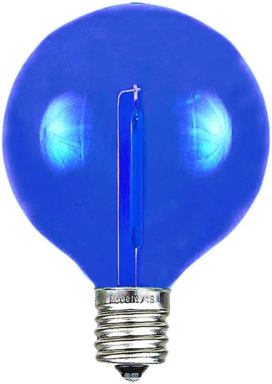 Novelty Lights 25 Pack Blue G40 LED Filament String Light Bulbs E12/C7 Candelabra Base 5 Watt Equivalent Shatterproof Replacement Bulbs for Patios Canopy Lighting