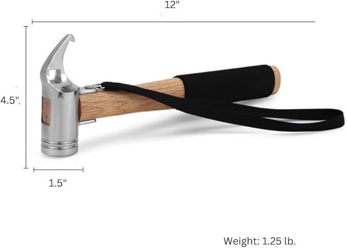 Camping Hammer for Tent Camping- High-Quality Steel &amp Solid Wood Handle with Cushion Grip - Tent Stake Hammer and Puller with Safety Strap Heavy Duty Camping Mallet for Tent Stakes (Cast Steel)