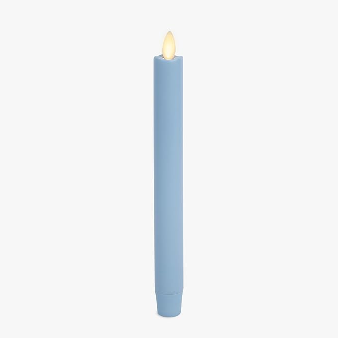 Luminara Flameless Candle Taper (1 x 9.5) Melted Top Real Wax Unscented Remote Ready Timer (Airy Blue)