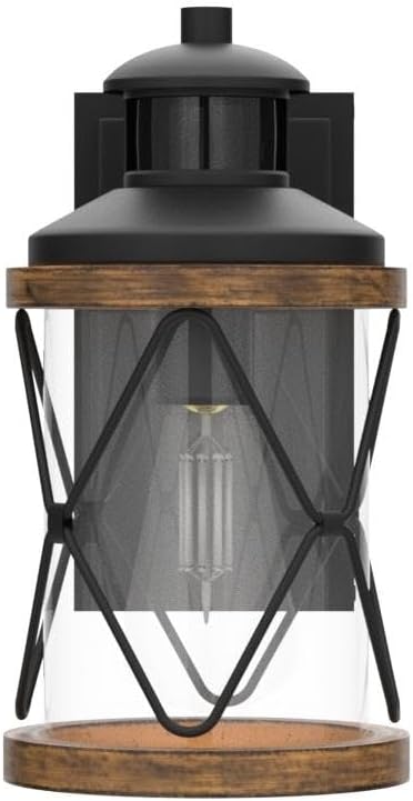 Dusk to Dawn Motion Sensor Outdoor Porch Light with GFCI Outlet3 Lighting Modes Anti-Rust Waterproof Industrial Outdoor LanternExterior Work lights Rustic Wood-Like Finish Wall Light (Brown 1 Pack)