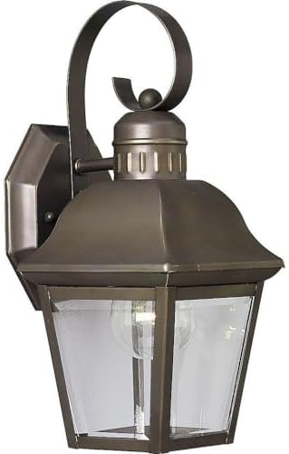 Andover Collection 1-Light Clear Beveled Glass Farmhouse Outdoor Small Wall Lantern Light Antique Bronze