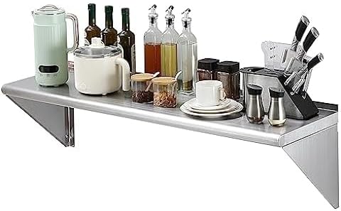 Stainless Steel Wall Shelf 8 x 36 | Metal Shelving | Garage Laundry Storage Utility Room | Restaurant Commercial Kitchen | NSF Certified |
