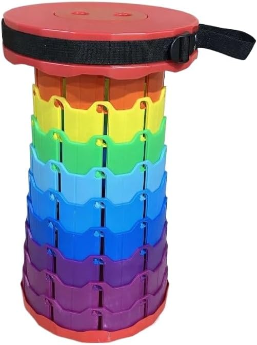 Retractable Folding Stool Rainbow Multi-Color Portable Telescoping Design Adjustable Height for Outdoor Travel Camping (red)