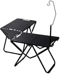 Outdoor portable folding carbon steel camping table suitable for camping barbecue picnic RV outdoor cooking travel - single or set (Black combination set inch 6.3 inch 19.7 inch 15.5)