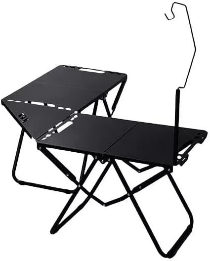 Outdoor portable folding carbon steel camping table suitable for camping barbecue picnic RV outdoor cooking travel - single or set (Black combination set inch 6.3 inch 19.7 inch 15.5)