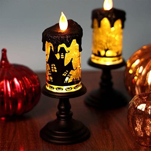 Eldnacele Halloween Snow Globe Candles Lighted Lamp Battery Operated Spooky Spinning Water Glittering Tornado Candle Flameless Candles Table Centerpiece for Halloween Decoration Indoor(Castle)