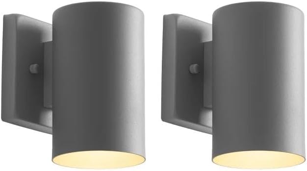 mirrea 7 Modern Outdoor Porch Wall Light with 5W LED GU10 Replaceable Bulbs in Matte Gray Aluminum Cylinder Downlight Outside Sconce Pack of 2