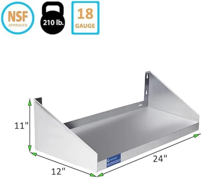 Premium Quality Stainless Steel Wall Shelf with Side Guards | Commercial Metal Shelving | | NSF Certified | (24 Long x 12 Deep)