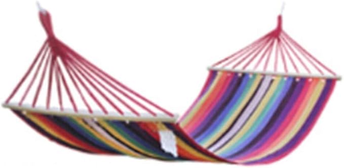 Outdoor Cotton Double Hammock Lengthened &amp Widened 260x80cm Up to 150kg Capacity with Wooden Spreader Bars Ideal for Travel Garden Family and Pets